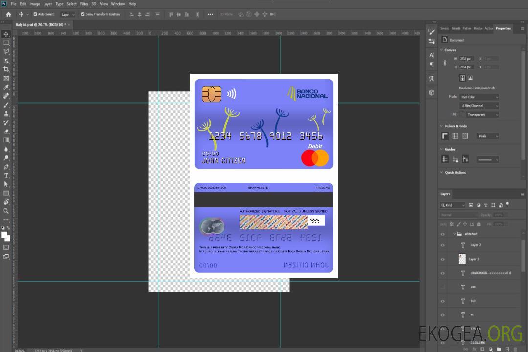 Carte de débit principale de la banque Banco Nacional du Costa Rica template Carte de débit principale de la banque Banco Nacional du Costa Rica template